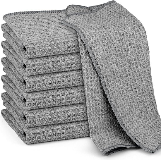 Mikrofasertuch Mit Waffelstruktur, 6 Saugfähige Staubtücher, Reinigungstücher Für Glas, Fenster, Geschirr, Küche, Haushalt Und Auto, Wiederverwen