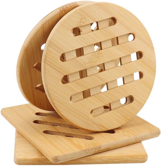 4 Stück Topflappen Für Die Küche Rund Und Quadratisch 15 X 15 X 1 Cm Hitzebeständig & Umweltfreundlich Bambusholz Tischplattenschutz Topfunterset