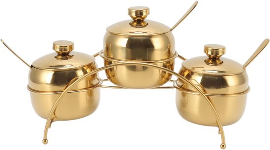 Gewürzset Aus Edelstahl Mit Goldenen Gewürzbehältern – Zuckerdose Mit Löffel Und Deckel – Salzdose Für Den Hausgebrauch – Stilvolles Küchenaccessoire