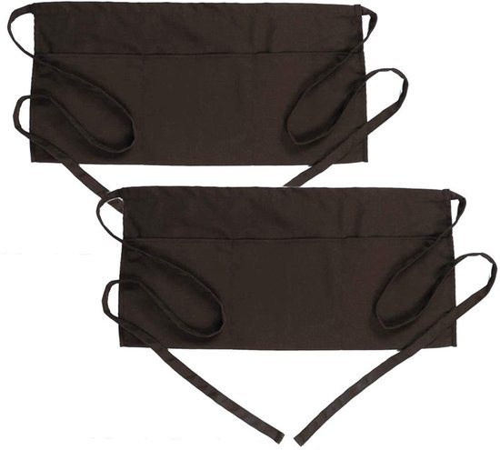 2 Teilige Schürze Mit 3 Taschen Wasserabweisendes Polyester Kellnerschürze Unisex Langer Gürtel Für Küche, Restaurant (kellner, Barkeeper, Gastge