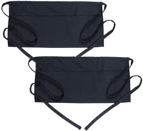 Zweiteilige Schürze Mit 3 Taschen Wasserdichtes Polyester Kellnerschürze Unisex Langer Gürtel Für Küche, Restaurant (kellner, Barkeeper, Gastgebe