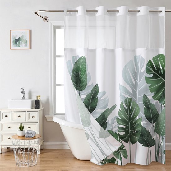 Anti-schimmel-duschvorhang - Strelitzia, 181 X 188 Cm, Polyester Mit Ringen, Tropisches Blattmuster, Maschinenwaschbar