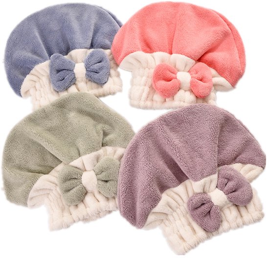 4 Schleifen Für Damen, Tragbare Duschhauben Mit Schleifen, Schnelltrocknende Haarhaube, Superabsorbierendes Badetuch Aus Korallensamt.