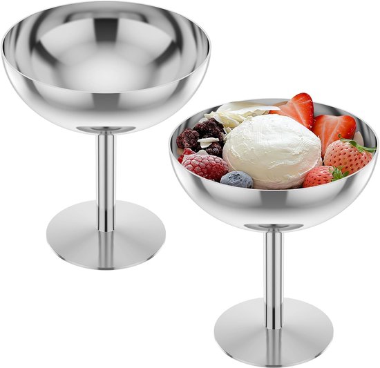 2 Wiederverwendbare Edelstahl Eisschalen Salat Und Dessertschalen Runde Schale Snackbecher Dessertbecher Aus Metall Nudelsalatbecher Für Eisbeche