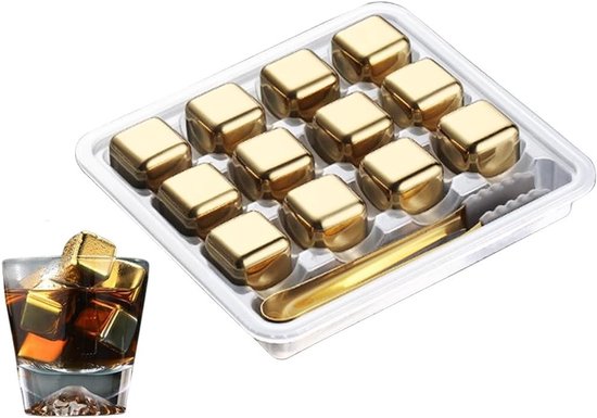 12 Wiederverwendbare Edelstahl-eiswürfel – Ideal Für Whisky, Wein, Wodka Und Spirituosen – Eissteine Aus Goldenem Edelstahl