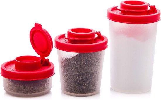 3 Teiliges, Luftdichtes Salz Und Pfefferstreuer Set Transparent Mit Roten Deckeln Für Camping, Picknick Und Lunchbox Feuchtigkeitsbeständig