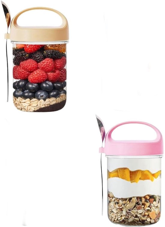 Overnight Oats Gläser 2 Stück Aufbewahrungsgläser Wiederverwendbar Mit Deckel Und Löffel Vorratsbehälter Für Haferflocken, Obst Und Babynahrung 9