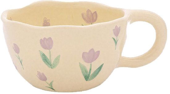 Keramikbecher Mit Blumenmotiv, Praktisches Geschenk Für Frauen, Kaffeebecher, Niedlicher Becher, Kreativer Und Ästhetisch Ansprechender Becher (l