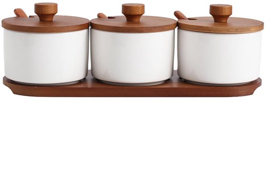 3 Teiliges Küchengewürzset: 220 Ml Zuckerdose Aus Keramik Mit Deckel Und Löffel, Salzstreuer Und Gewürzglas Für Zuhause Und Küche