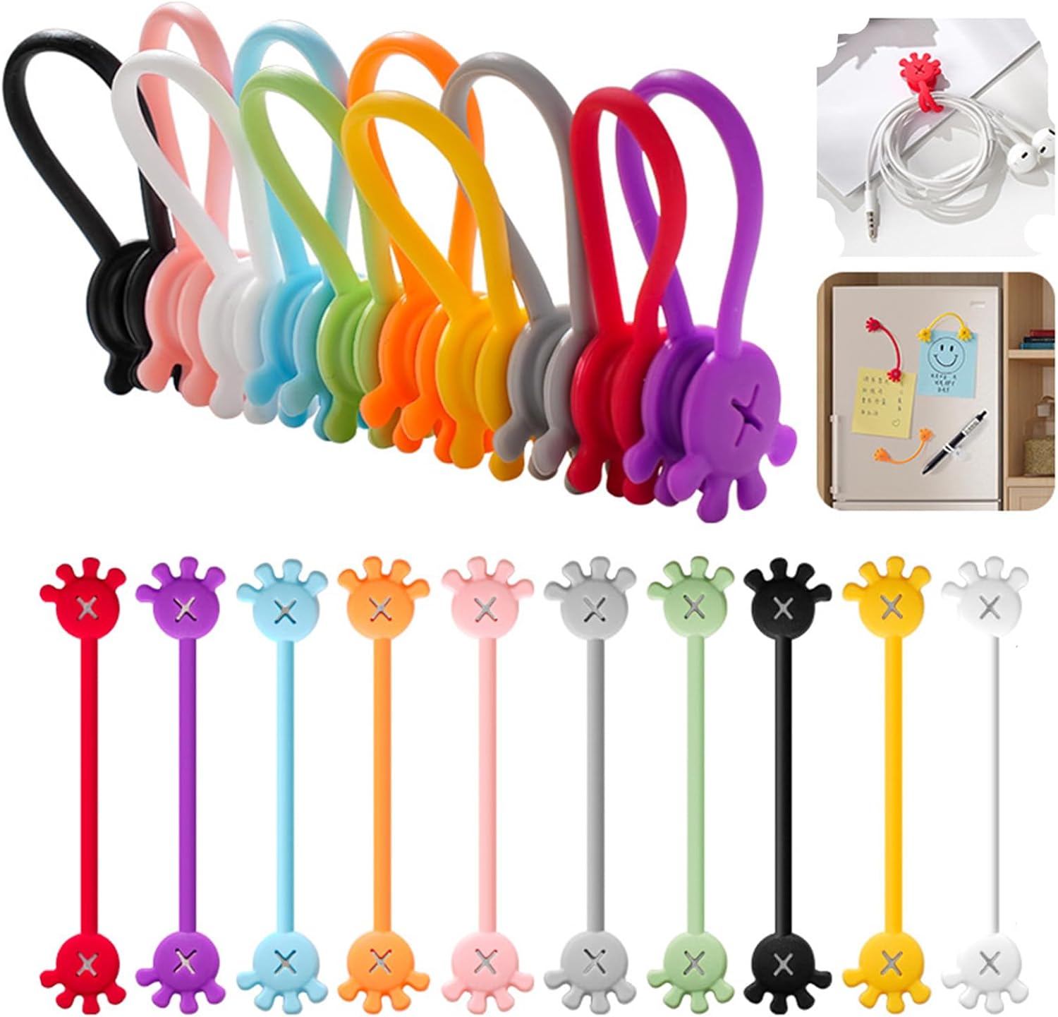 Pack Of 20 Magnetic Cable Ties Silicone Cable Clip Organiser Reusable Magnetic Cable Ties 12 Cm 10 Colours Silicone For Headphone Cable Usb Charging Cable Pens Organiser