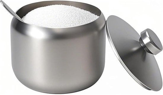 Stilvolle Runde Zuckerdose (400 Ml) Aus Edelstahl 304 Mit Löffel Und Deckel, Ideal Für Küche, Café Und Restaurant