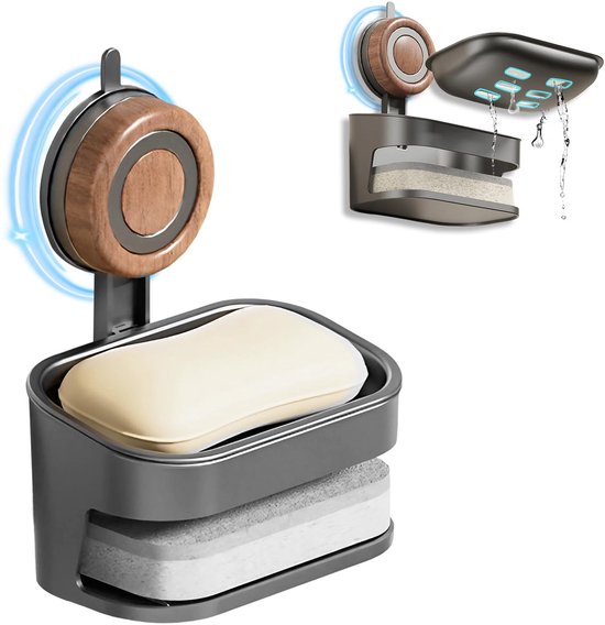 Rutschfeste Seifenschale Mit Saugnapf, Für Duschen, Abnehmbar, Leicht Zu Reinigen, 2 In 1 Mit Schwammfach, Wasserdicht Und Rostfrei, Aus Abs. Für