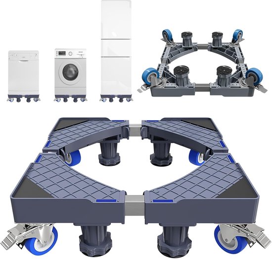 Verstellbarer Sockel Für Waschmaschine Und Trockner Möbelfüße Mit 4 Rollen, Vibrationsdämpfend, Tragkraft Bis Zu 250 Kg