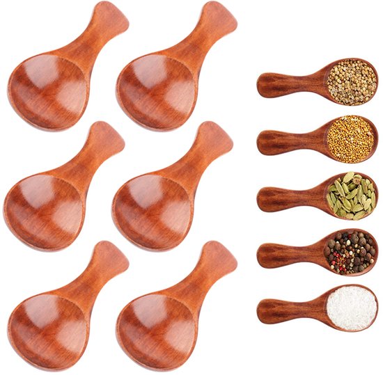 6 Teiliges Kräuterlöffel Set Mini Holzlöffel Kleiner Salzlöffel Aus Holz Rührlöffel Mit Kurzem Griff Für Kleine Gläser Mit Marmelade, Gewürzen, Z