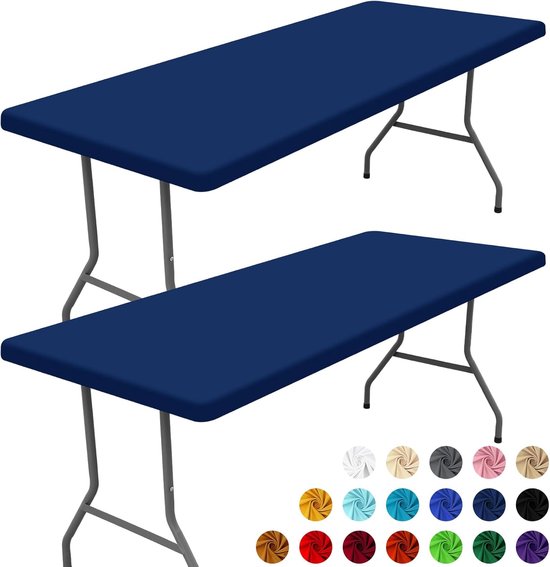 Set Mit 2 Rechteckigen Tischdecken (180 Cm) Dehnbare, Waschbare Tischdecke Für Outdoor Aktivitäten, Camping, Bankette Und Partys (marineblau, 76