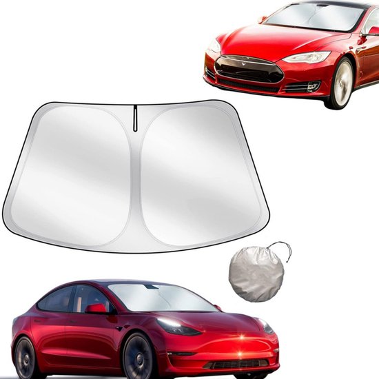 Sonnenschutz Fürs Auto Faltbarer Sonnenschutz Passend Für Tesla Model 3/y Windschutzscheiben Sonnenschutz Doppellagiges, Blickdichtes Gewebe Pass
