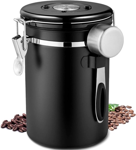 Kaffeedose Aus Edelstahl, Luftdicht, Mit Edelstahllöffel, 750 G/1,8 L, Vakuum Kaffeedose Mit Datumsanzeige, Für Kaffeebohnen Und Kaffeepulver, Ka