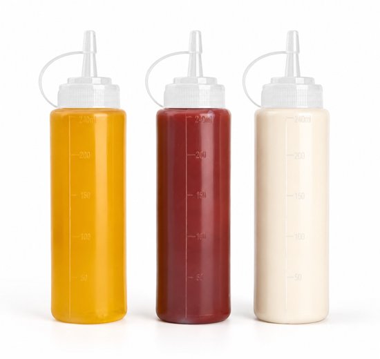 Set Mit 3 Quetschflaschen Aus Kunststoff, Dosierflaschen Für Ketchup, Scharfe Saucen, Barbecue-sauce, Salatdressings, Farbe Und Olivenöl, 400 Ml