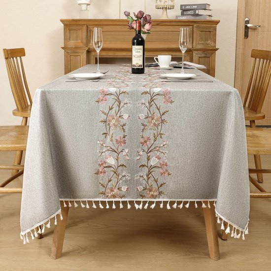 Wasserfeste, Rechteckige Tischdecke Aus Baumwolle Und Leinen, 140 X 240 Cm, Mit Quasten, Elegante Rechteckige Tischdecke Zur Dekoration In Der Kü