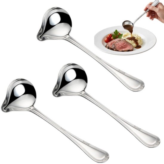 3 Teiliges Set: Soßenkelle, Saucenkelle, Rührlöffel, Edelstahllöffel, Mini Servierlöffel, Salatlöffel, Mit Ausgießer, Rostfrei Und Langlebig, Sil