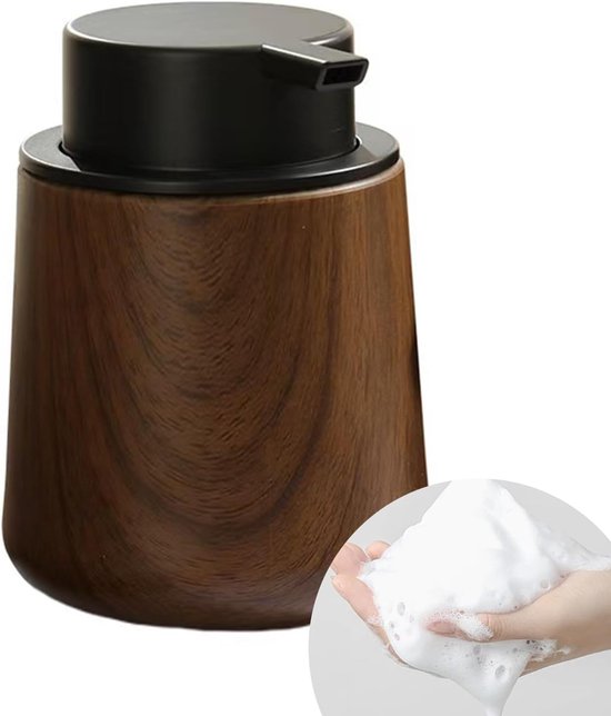 Seifenspender Aus Kunststoff Mit Walnussholzmaserung, Fassungsvermögen 250 Ml Rustikaler Vintage Stil, Für Badezimmer Und Küchenarbeitsplatten, N