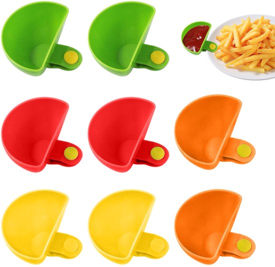 8 Teiliges Set, Kleine Schüssel Mit Clip Und Kleiner Becher Mit Clip, Saucenschale Aus Kunststoff, Zum Servieren, Dippen Von Saucen Und Snacks Us
