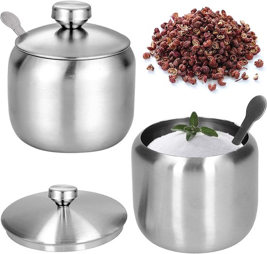 Zuckerdose Aus Edelstahl 2 Teilig: Kleine Zuckerdose, Gewürzdose Mit Deckel Und Löffel Für Haushalt Und Küche Für Salz, Zucker, Kaffee, Tee, Gewü