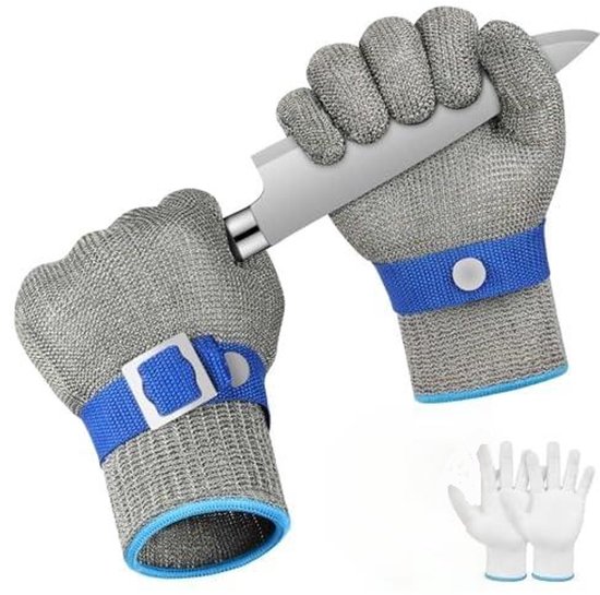 Schnittfeste Handschuhe Stufe 5, Ein Paar Schnittfeste Handschuhe, Silbergraue Schnittfeste Metzgerhandschuhe, Schnittfeste Metallhandschuhe Aus