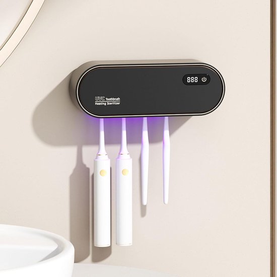 Uv-desinfektions-wandzahnbürstenhalter Zur Bohrfreien Montage Mit Trocknungs Und Timerfunktion Wiederaufladbarer 1800-mah-akku 4 Fächer Für Und