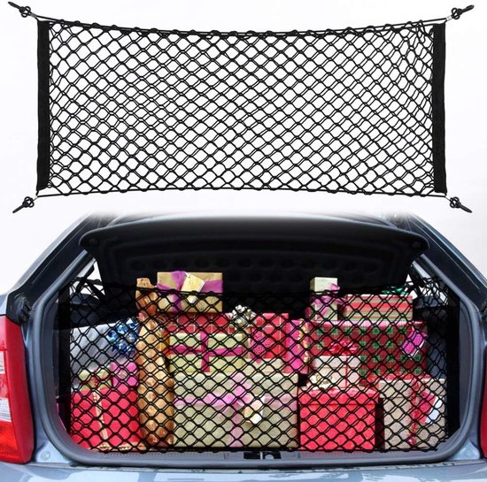 Autogepäcknetz 90 X 40 Cm, Elastisches Aufbewahrungsnetz Mit 4 Haken, Nylonnetz Für Suv Und Van, Für Familienreisen, Einkäufe Und Outdoor Aktivit