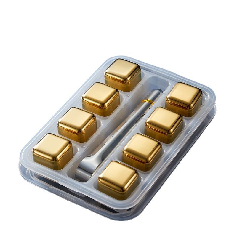 Wiederverwendbare Edelstahl-eiswürfel, 8er-packung Metall-eiswürfel Für Whisky, Kühlsteine, Wiederverwendbare Whisky-, Wodka- Und Getränkekühlsteine, Gold