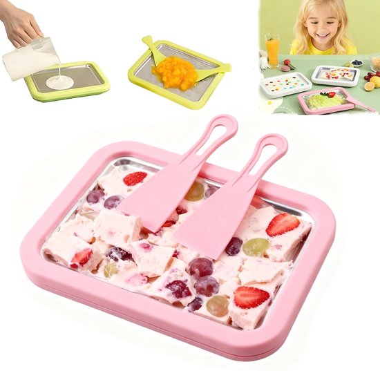 Küchenmaschine, Edelstahl Eiswürfelbereiter, Lebensmittelecht, Diy Eiswürfelform, Sofort Gefrierplatte Mit 2 Schabern Für Joghurt, Sorbet, Famili