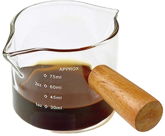 Einteilige Espressotasse Mit Doppelausguss, Holzgriff, V Förmigem Ausguss, 75 Ml Messbecher Aus Klarglas, Milchaufschäumer, Für Linkshänder.