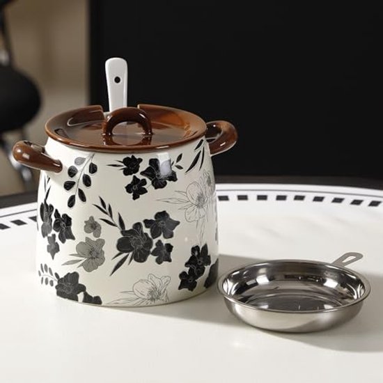 Keramische Fettauffangschale Für Speckfett Mit Sieb Und Löffel, 42 Oz (ca. 1199,2 G) Farmhouse Flower Große Fettauffangschale, Für Speck, Küchend