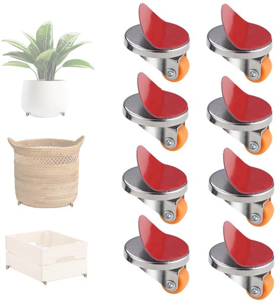 Allecto Plus – Möbelrollen, 8 Stück, Selbstklebende Rollen, 360° Drehbare Edelstahl-plattenrollen Für Haushaltsgeräte Und Möbel