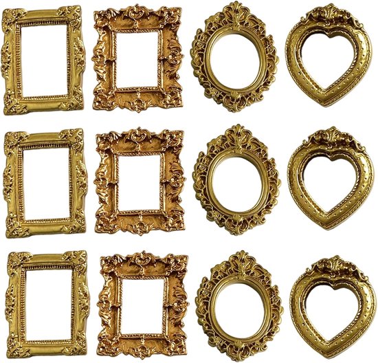 12 Kleine Goldene Bilderrahmen Barocke Mini Bilderrahmen Aus Kunstharz Im Antik Stil Diy Fotodekoration Für Urlaub, Partys Und Hochzeiten