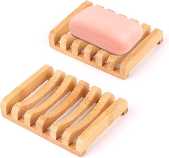 2-teiliges Set Aus Natürlichem Bambus: Seifenschale Und Seifenbox, Für Küche Und Bad, Für Seife, Schwämme Und Mehr