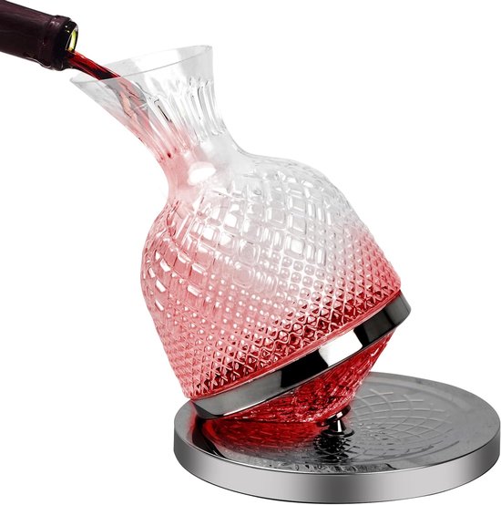 Weinkaraffe 1,5 L – 360° Drehbarer Weindekanter – Rotweinbelüfter – Rotweinkaraffe – 100 % Mundgeblasenes, Bleifreies Kristallglas – Einzugsgeschenk