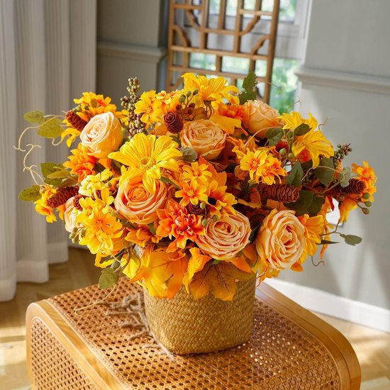 2-teiliges Set Künstliche Zimmerpflanzen Künstliche Herbstblumen Für Thanksgiving Seidenblumenstrauß Für Herbstdekoration Zuhause Hochzeit Und Gold