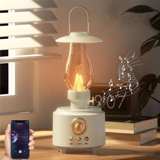 Vintage Petroleum-tischlampe Mit Bluetooth-lautsprecher Stufenlos Dimmbare Wiederaufladbare Led-beleuchtung Für Das Schlafzimmer Ipx4 Für Camping Weiß