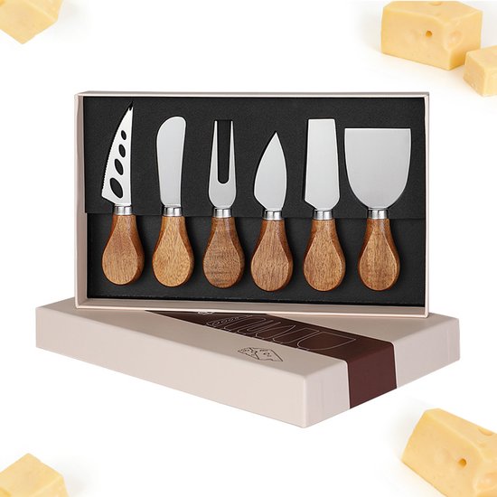 6 Teiliges Käsemesser Set Käsemesser Aus Edelstahl Holzgriff Geschenkverpackung Enthält Käsemesser, Käseschneider, Käsehobel, Käsegabel Und Käses