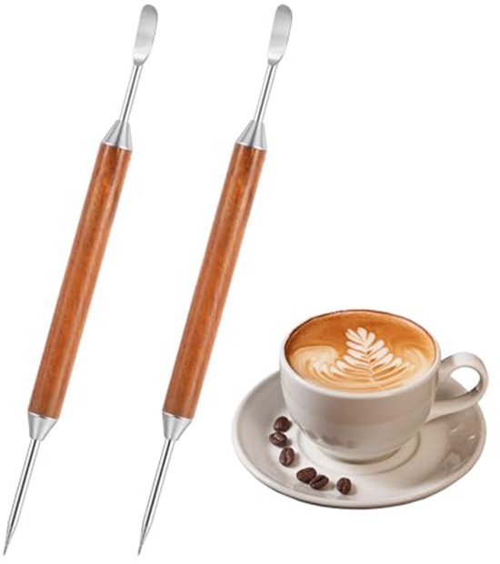 2 Teiliges Latte Art Nadelset Latte Art Nadel Aus Edelstahl Holzgriff 15 Cm Kaffeezubehör Latte Art Werkzeug Liegt Gut In Der Hand Für Zuhause, C