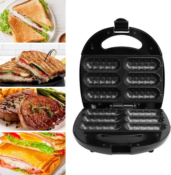 Wurstbrötchenmaschine, 850 Watt Antihaft Corn Dog Maschine, Hot Dog Maschine Für 6 Hot Dog Spieße Gleichzeitig, Pizzataschen, Warme Pasteten, Sch