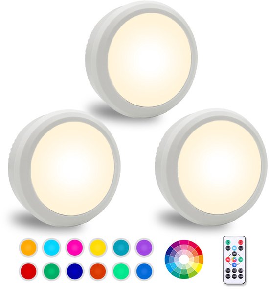 Kabellose Led Leuchten Mit 16 Farben (3er Set) Schrank , Kleiderschrank Und Stimmungsbeleuchtung Inklusive Fernbedienung (aa Batterien) (batterie