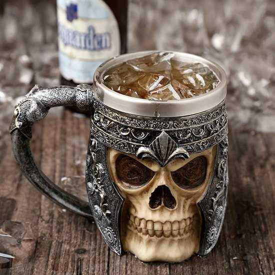 Becher Mit Totenkopfmotiv, Kaffeebecher Mit Totenkopf, Mittelalterlicher Totenkopf, Gotischer Totenkopfbecher, Wikinger Bierkrug, Tasse Mit Toten
