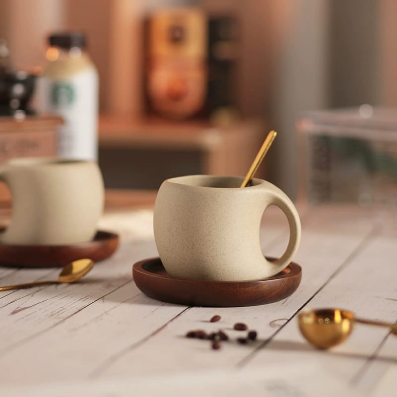 Dicke, Ansprechende Kaffeetassen, Neue, Niedliche Tassen Und Untertassen, Mattes Creme, 250 Ml