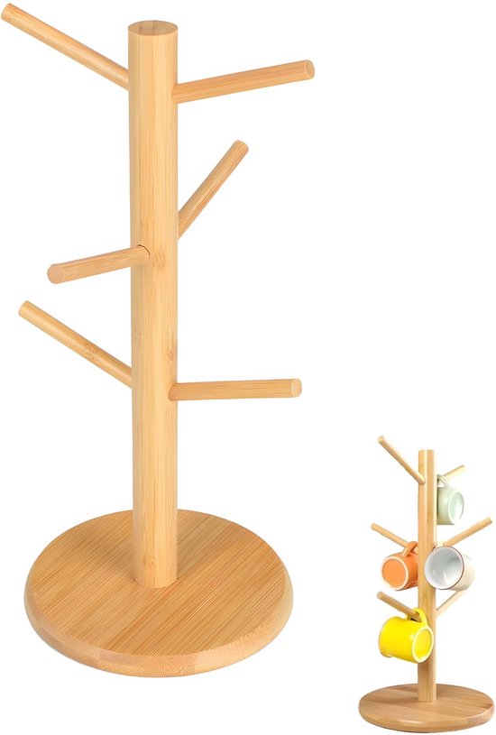Bambus Becherhalter Glasorganizer Kaffeetassenhalter Teetassenhalter Für Die Küchentheke Kaffeebar Zubehör Becherhalterbaum Mit 6 Haken Für Küche