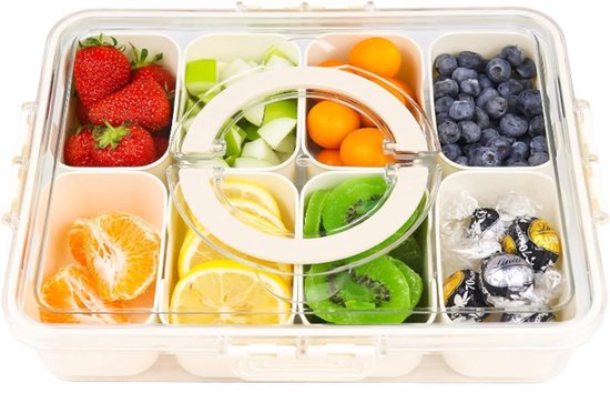 Snackbox Mit Fächern, 8 Teiliges Snacktablett Mit Deckel Und Griff, Snackdose Mit Besteck, Gabeln Und Löffeln, Snackschale Für Gewürze, Süßigkeit