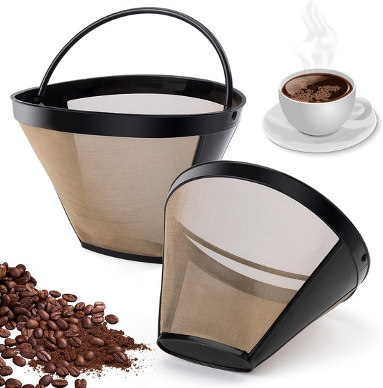 2 X Permanent Kaffeefilter, 100 Mesh, Wiederverwendbar, Für Kaffeemaschinen, Küche, Büro, Café, Bäckerei, Spülmaschinenfest, Ersatz Für Größe 4 K