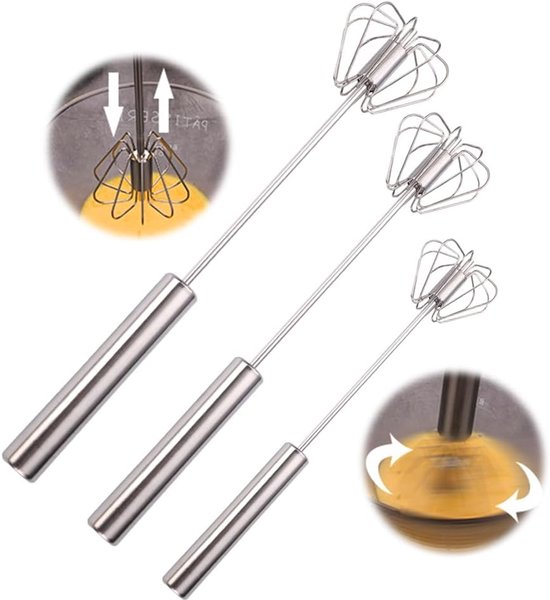 Automatischer Schneebesen, Eierbesen Aus Edelstahl, Milchaufschäumer, Rotierender Rührstab Zum Schlagen, Mischen Und Rühren (3 Teile)